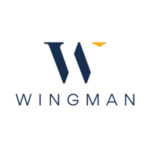 Wingman logo: stylized dark blue 'W' with a small gold wing accent above, and the word WINGMAN below.