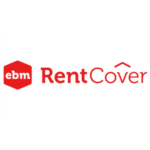 ebm RentCover logo on white background: red hex badge with 'ebm' and the word 'RentCover' in red, with a small roof icon above 'Cover'.
