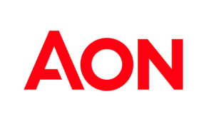 Partial view of bold red letters spelling 'AON' on a white background.